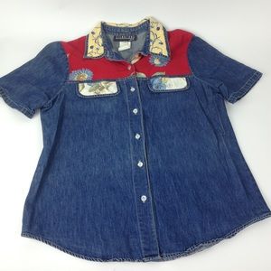 Vintage denim Boho patchwork top USA made Sz L